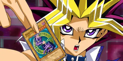 Atem Yami Yugi with the Dark Magician Card